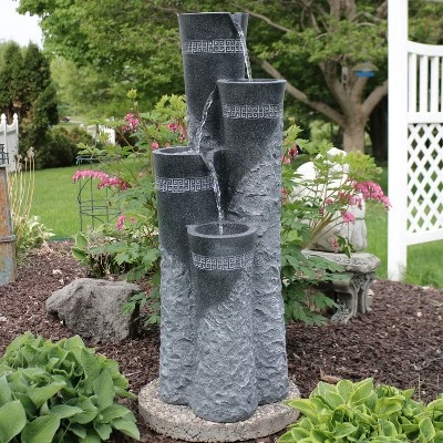 Sunnydaze Decor Sunnydaze 41"H Electric Polystone 4-Tier Staggered Pillars Outdoor Water Fountain With LED Lights 3 Sunnydaze Decor Sunnydaze 41"H Electric Polystone 4-Tier Staggered Pillars Outdoor Water Fountain With LED Lights