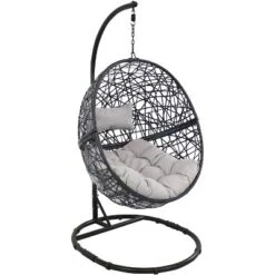 Sunnydaze Decor Sunnydaze Outdoor Resin Wicker Jackson Hanging Basket Egg Chair Swing With Cushions, Headrest, And Steel Stand Set - 3pc -Sunnydaze Decor GUEST 2ffe4209 52a7 410f 9700 d1825ab0c69e