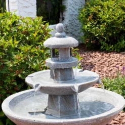 Sunnydaze Decor Sunnydaze 40"H Electric Polyresin 2-Tiered Pagoda Outdoor Water Fountain With LED Light -Sunnydaze Decor GUEST 31240582 99f9 433e a0f5 85e089b69c88
