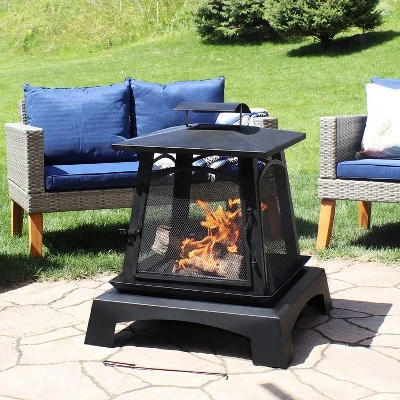Sunnydaze Decor Sunnydaze Outdoor Camping Or Backyard Steel Pagoda Style Fire Pit With Log Poker And Wood Grate - 32" - Black 3 Sunnydaze Decor Sunnydaze Outdoor Camping Or Backyard Steel Pagoda Style Fire Pit With Log Poker And Wood Grate - 32" - Black