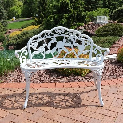 Sunnydaze Decor Sunnydaze 2-Person Classic Rose Design Cast Aluminum Outdoor Garden Bench, White 3 Sunnydaze Decor Sunnydaze 2-Person Classic Rose Design Cast Aluminum Outdoor Garden Bench, White