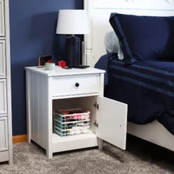 Sunnydaze Decor Sunnydaze Beadboard Nightstand Side Table With Drawer And Cabinet - 23.75" H - White -Sunnydaze Decor GUEST 340d78d5 8b65 434d bae1 3203e3d75eff