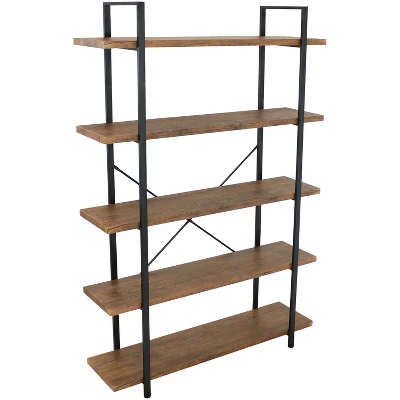 Sunnydaze Decor Sunnydaze 5 Shelf Industrial Style Freestanding Etagere Bookshelf With Wood Veneer Shelves 8 Sunnydaze Decor Sunnydaze 5 Shelf Industrial Style Freestanding Etagere Bookshelf With Wood Veneer Shelves - Image 6
