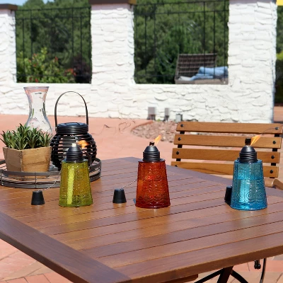 Sunnydaze Decor Sunnydaze Outdoor Refillable Glass Tabletop Torches With Long-Lasting Fiberglass Wicks - Blue, Orange, And Green - 3pc 3 Sunnydaze Decor Sunnydaze Outdoor Refillable Glass Tabletop Torches With Long-Lasting Fiberglass Wicks - Blue, Orange, And Green - 3pc