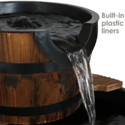 Sunnydaze Decor Sunnydaze 30"H Electric Wood Rustic Farmhouse Style 3-Tier Barrel Outdoor Water Fountain -Sunnydaze Decor GUEST 347c2647 9d30 4e92 ace0 cd593b842647