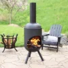 Sunnydaze Decor Sunnydaze Outdoor Backyard Patio Modern Steel Wood-Burning Fire Pit Chiminea With Wood Grate - 5' - Black