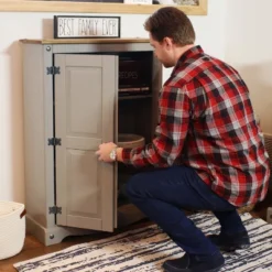 Sunnydaze Decor Sunnydaze 2-Door, 2-Shelf Accent Cupboard - Solid Pine - Gray - 43" H -Sunnydaze Decor GUEST 38147fed 6822 43f4 a549 604d73fb7611