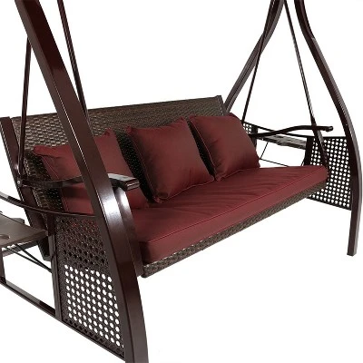 Sunnydaze Decor Sunnydaze Outdoor Deluxe 3-Person Patio Swing With Tilting Canopy Shade, Cushions And Side Tables 8 Sunnydaze Decor Sunnydaze Outdoor Deluxe 3-Person Patio Swing With Tilting Canopy Shade, Cushions And Side Tables - Image 6