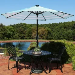 Sunnydaze Decor 41 Sunnydaze Decor Sunnydaze Outdoor Aluminum Patio Umbrella With Solar LED Lights, Tilt, And Crank - 9'