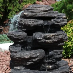 Sunnydaze Decor Sunnydaze 24"H Electric Polystone Rock Falls Waterfall Outdoor Water Fountain With LED Lights -Sunnydaze Decor GUEST 38530017 3ac6 4c1a bb78 4c02d8a01a5b