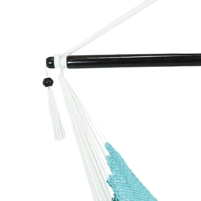 Sunnydaze Decor Sunnydaze Polyester Rope Hanging Caribbean-Style Hammock Chair Swing For Patio, Porch, Or Yard - Lagoon Stripes 6 Sunnydaze Decor Sunnydaze Polyester Rope Hanging Caribbean-Style Hammock Chair Swing For Patio, Porch, Or Yard - Lagoon Stripes - Image 4