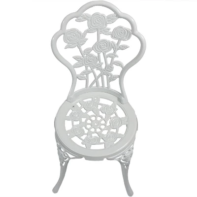 Sunnydaze Decor Sunnydaze Flower Design Cast Aluminum Bistro Set With Cast Iron Legs, White, 3pc 5 Sunnydaze Decor Sunnydaze Flower Design Cast Aluminum Bistro Set With Cast Iron Legs, White, 3pc - Image 3