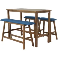 Sunnydaze Decor Sunnydaze Indoor Counter-Height Dining Table Set With 2 Cushioned Stools And 1 Cushioned Bench - Weathered Oak Finish -Sunnydaze Decor GUEST 3a5543c7 cf6b 448e 8b47 ab06afc28d35