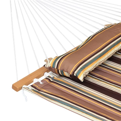 Sunnydaze Decor Sunnydaze Large Two-Person Quilted Fabric Hammock With Spreader Bars And Detachable Pillow - 450 Lb Weight Capacity - Sandy Beach 4 Sunnydaze Decor Sunnydaze Large Two-Person Quilted Fabric Hammock With Spreader Bars And Detachable Pillow - 450 Lb Weight Capacity - Sandy Beach - Image 2