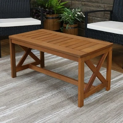Sunnydaze Decor Sunnydaze Outdoor Meranti Wood With Teak Oil Finish Rectangular Wooden Patio Coffee Table - 35" - Brown 3 Sunnydaze Decor Sunnydaze Outdoor Meranti Wood With Teak Oil Finish Rectangular Wooden Patio Coffee Table - 35" - Brown