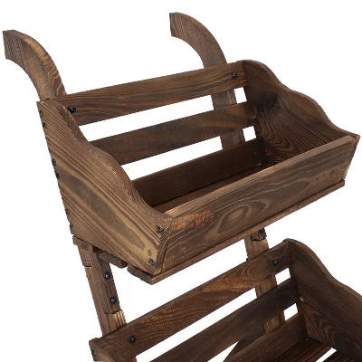 Sunnydaze Decor Sunnydaze 3-Tier Wooden Rolling Planter - Fir Wood - 39.25" - Brown 4 Sunnydaze Decor Sunnydaze 3-Tier Wooden Rolling Planter - Fir Wood - 39.25" - Brown - Image 2