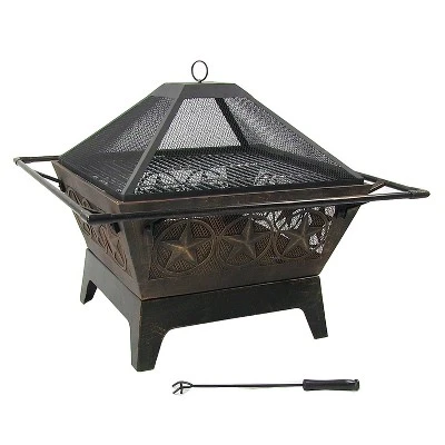 Sunnydaze Decor Sunnydaze Outdoor Camping Or Backyard Steel Northern Galaxy Fire Pit With Cooking Grill Grate, Spark Screen, And Log Poker - 32" 6 Sunnydaze Decor Sunnydaze Outdoor Camping Or Backyard Steel Northern Galaxy Fire Pit With Cooking Grill Grate, Spark Screen, And Log Poker - 32" - Image 4