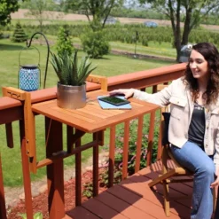 Sunnydaze Decor Sunnydaze Outdoor Folding Balcony Railing Table - Meranti Wood Construction - Brown -Sunnydaze Decor GUEST 426274bf ae13 47fa b480 4080cff694b9