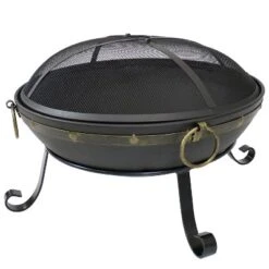 Sunnydaze Decor Sunnydaze Outdoor Camping Or Backyard Steel Victorian Fire Pit Bowl With Handles And Spark Screen - 25" - Black -Sunnydaze Decor GUEST 43d3ecdd 5837 4565 a822 21aed170b3b9