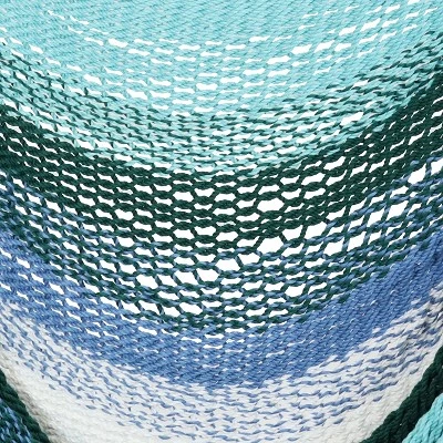 Sunnydaze Decor Sunnydaze Polyester Rope Hanging Caribbean-Style Hammock Chair Swing For Patio, Porch, Or Yard - Lagoon Stripes 5 Sunnydaze Decor Sunnydaze Polyester Rope Hanging Caribbean-Style Hammock Chair Swing For Patio, Porch, Or Yard - Lagoon Stripes - Image 3