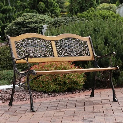 Sunnydaze Decor Sunnydaze 2-Person Ivy Crossweave Design Cast Iron And Wood Frame Outdoor Garden Bench 3 Sunnydaze Decor Sunnydaze 2-Person Ivy Crossweave Design Cast Iron And Wood Frame Outdoor Garden Bench