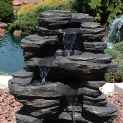 Sunnydaze Decor Sunnydaze 39"H Electric Polystone Rock Falls Waterfall Outdoor Water Fountain With LED Lights -Sunnydaze Decor GUEST 45c210cd 5e2c 4ffa b921 dd3b121b6815