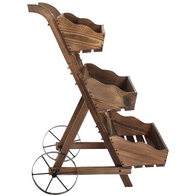Sunnydaze Decor Sunnydaze 3-Tier Wooden Rolling Planter - Fir Wood - 39.25" - Brown 10 Sunnydaze Decor Sunnydaze 3-Tier Wooden Rolling Planter - Fir Wood - 39.25" - Brown - Image 8