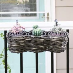 Sunnydaze Decor Sunnydaze Indoor/Outdoor Polyrattan Over-the-Rail Tri-Planter With 3 Round Black Plastic Liners -Sunnydaze Decor GUEST 471ca128 4969 4c41 8a9f f2fe5c05c133