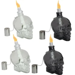 Sunnydaze Decor Sunnydaze Grinning Skull Glass Tabletop Torches - Clear And Black -Sunnydaze Decor GUEST 48e4a326 c5f6 4fe2 8325 84539c186dd6