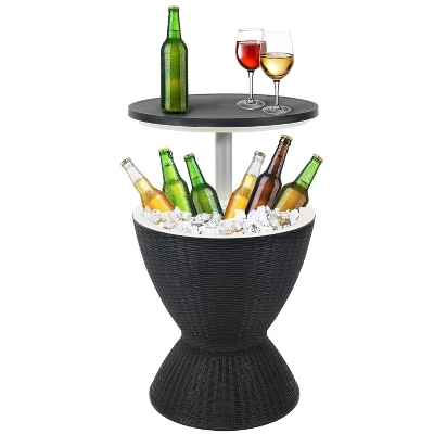 Sunnydaze Decor Sunnydaze Rattan Design Patio Bar Cooler Table With Height-Adjustable Tabletop - Phantom Gray 10 Sunnydaze Decor Sunnydaze Rattan Design Patio Bar Cooler Table With Height-Adjustable Tabletop - Phantom Gray - Image 8