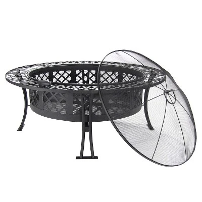 Sunnydaze Decor Sunnydaze Outdoor Camping Or Backyard Steel Diamond Weave Fire Pit Bowl With Spark Screen - 40" - Black 8 Sunnydaze Decor Sunnydaze Outdoor Camping Or Backyard Steel Diamond Weave Fire Pit Bowl With Spark Screen - 40" - Black - Image 6