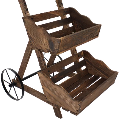 Sunnydaze Decor Sunnydaze 3-Tier Wooden Rolling Planter - Fir Wood - 39.25" - Brown 6 Sunnydaze Decor Sunnydaze 3-Tier Wooden Rolling Planter - Fir Wood - 39.25" - Brown - Image 4