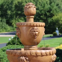 Sunnydaze Decor Sunnydaze 41"H Electric Fiberglass And Resin 2-Tier Lion Head Outdoor Water Fountain -Sunnydaze Decor GUEST 4da5eba4 f5a0 41df 8abc 8eb48a999123