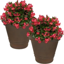 Sunnydaze Decor Sunnydaze Crozier Polyresin Outdoor/Indoor Heavy-Duty Double-Walled Fade-Resistant Flower Pot Planter - 16" Diameter - Rust -Sunnydaze Decor GUEST 4f0133e4 18a5 4293 b3e8 c8553feda05e