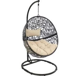 Sunnydaze Decor Sunnydaze Outdoor Resin Wicker Jackson Hanging Basket Egg Chair Swing With Cushions, Headrest, And Steel Stand Set - 3pc -Sunnydaze Decor GUEST 5321d9d2 0e7c 4615 9e03 03ebb604f9be