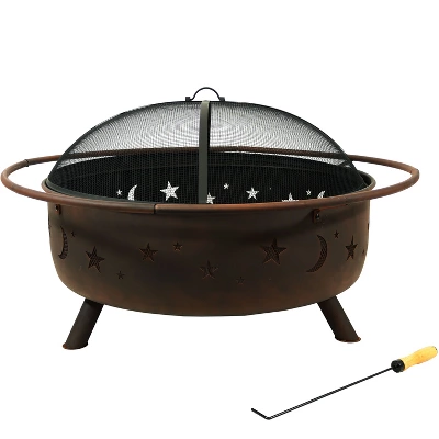 Sunnydaze Decor Sunnydaze Outdoor Camping Or Backyard Steel Round Cosmic Fire Pit With Spark Screen And Log Poker - 41.5" - Black 6 Sunnydaze Decor Sunnydaze Outdoor Camping Or Backyard Steel Round Cosmic Fire Pit With Spark Screen And Log Poker - 41.5" - Black - Image 4