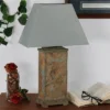 Sunnydaze Decor Sunnydaze Contemporary Natural Slate And Fabric Cream Shade Indoor/Outdoor Weather-Resistant Table Lamp