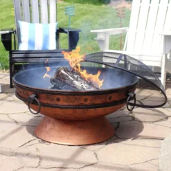 Sunnydaze Decor Sunnydaze Outdoor Camping Or Backyard Large Round Fire Pit Bowl With Handles And Spark Screen - 30" - Copper Finish -Sunnydaze Decor GUEST 54f565a8 2192 46a2 a8e3 f06f6478a6a4