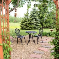 Sunnydaze Decor Sunnydaze Floral Design Cast Aluminum Outdoor Patio Bistro Set, Black, 3pc -Sunnydaze Decor GUEST 561c4b5c 8082 45dd 8d99 a3dc7c9828a4