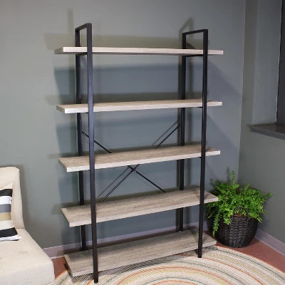 Sunnydaze Decor Sunnydaze 5 Shelf Industrial Style Freestanding Etagere Bookshelf With Wood Veneer Shelves 3 Sunnydaze Decor Sunnydaze 5 Shelf Industrial Style Freestanding Etagere Bookshelf With Wood Veneer Shelves