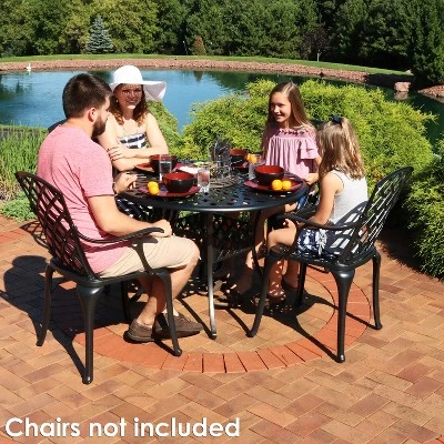 Sunnydaze Decor Sunnydaze Outdoor Crossweave Design Black Cast Aluminum Round Patio Dining Table With Umbrella Hole 7 Sunnydaze Decor Sunnydaze Outdoor Crossweave Design Black Cast Aluminum Round Patio Dining Table With Umbrella Hole - Image 5