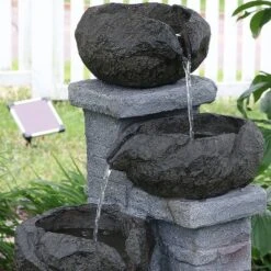 Sunnydaze Decor Sunnydaze Outdoor Polyresin Solar Powered Stone Bowls Water Fountain With LED Lights And Backup Battery - 30" -Sunnydaze Decor GUEST 57c06862 53b0 4cf3 ab4a fc0baf3ab6aa