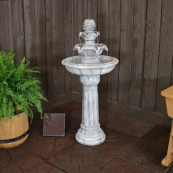 Sunnydaze Decor Sunnydaze Outdoor Solar Powered Ornate Elegance Tiered Water Fountain With Battery Backup And LED Light - 41"