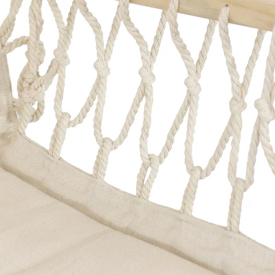 Sunnydaze Decor Sunnydaze Outdoor Printed Polycotton Fabric Hammock Chair With Armrests And Hardwood Spreader Bar - 300 Lb Capacity - Natural 6 Sunnydaze Decor Sunnydaze Outdoor Printed Polycotton Fabric Hammock Chair With Armrests And Hardwood Spreader Bar - 300 Lb Capacity - Natural - Image 4