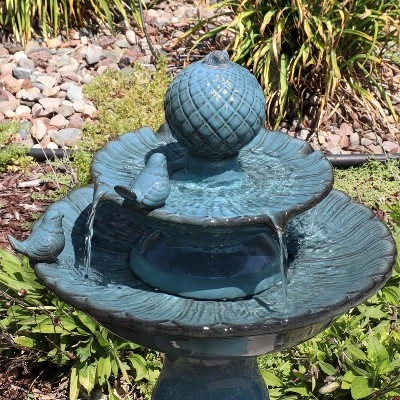 Sunnydaze Decor Sunnydaze 27"H Electric Green Ceramic 2-Tier Resting Birds Outdoor Water Fountain 7 Sunnydaze Decor Sunnydaze 27"H Electric Green Ceramic 2-Tier Resting Birds Outdoor Water Fountain - Image 5