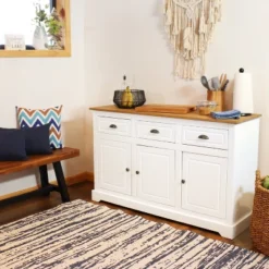 Sunnydaze Decor Sunnydaze Sideboard With 3 Drawers And 3 Doors - Solid Pine Construction - White - 32" -Sunnydaze Decor GUEST 5f19f37e 3b80 422b b794 a116e0d516d3