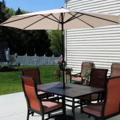 Sunnydaze Decor Sunnydaze Outdoor Aluminum Patio Table Umbrella With Polyester Canopy And Push Button Tilt And Crank - 9' -Sunnydaze Decor GUEST 604ea626 e8fb 434f a170 6b5c8489c104