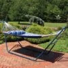 Sunnydaze Decor Sunnydaze Outdoor 2-Person Double Polyester Quilted Hammock With Wood Spreader Bar And Matte Blue Steel Multi-Use Stand - Catalina Beach -Sunnydaze Decor GUEST 617eb287 6621 4fce 9c5c a2fecfc02a8e