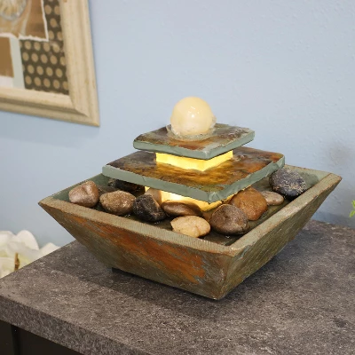 Sunnydaze Decor Sunnydaze Indoor Home Office Slate And Polished Stone Ball Tiered Tabletop Water Fountain With LED Light - 8" 4 Sunnydaze Decor Sunnydaze Indoor Home Office Slate And Polished Stone Ball Tiered Tabletop Water Fountain With LED Light - 8" - Image 2