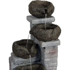 Sunnydaze Decor Sunnydaze Outdoor Polyresin Solar Powered Stone Bowls Water Fountain With LED Lights And Backup Battery - 30" -Sunnydaze Decor GUEST 62bb312d a1f6 4abe a0fa fdb48a0b8aa7